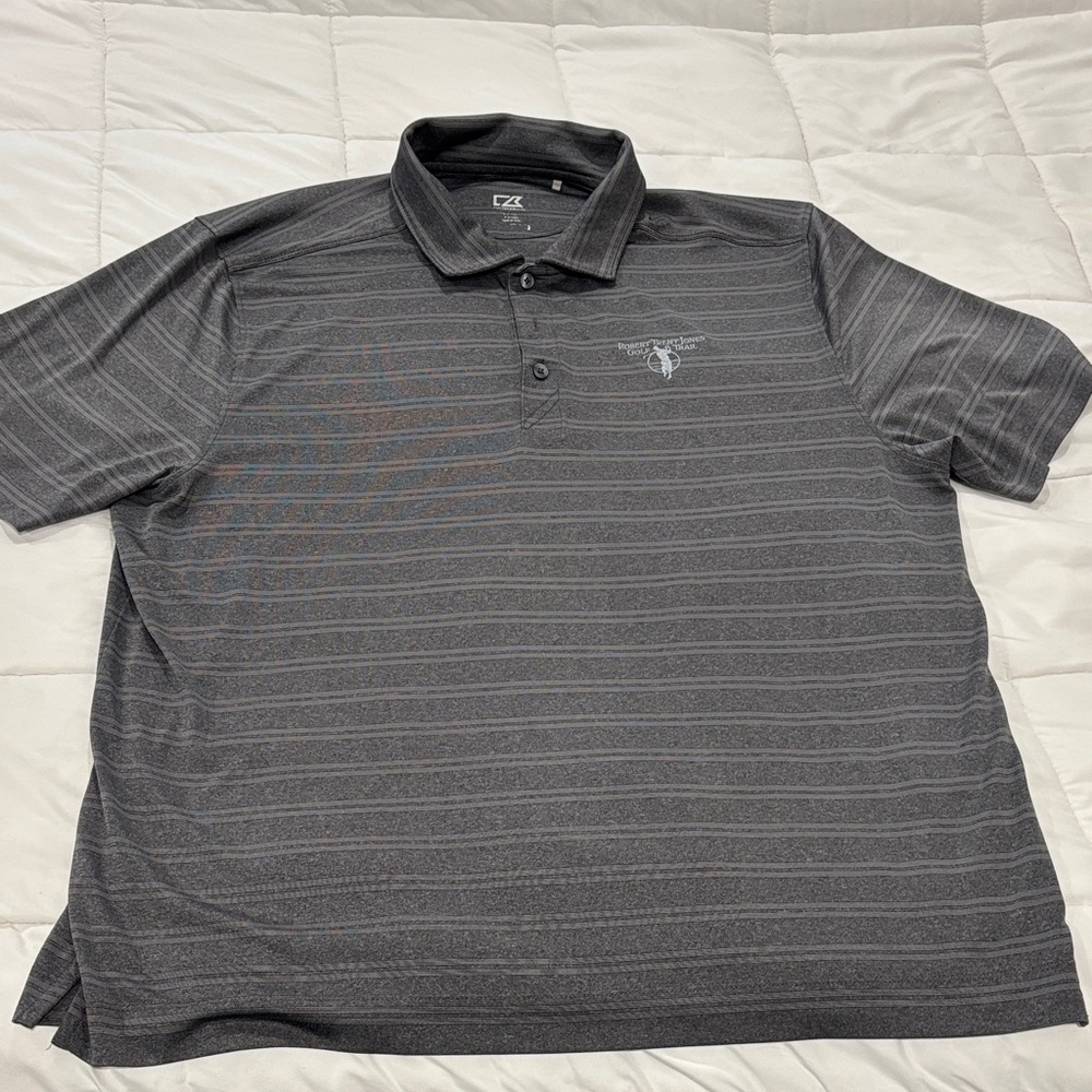Men's Gray Cutter & Buck Striped Polo Shirt